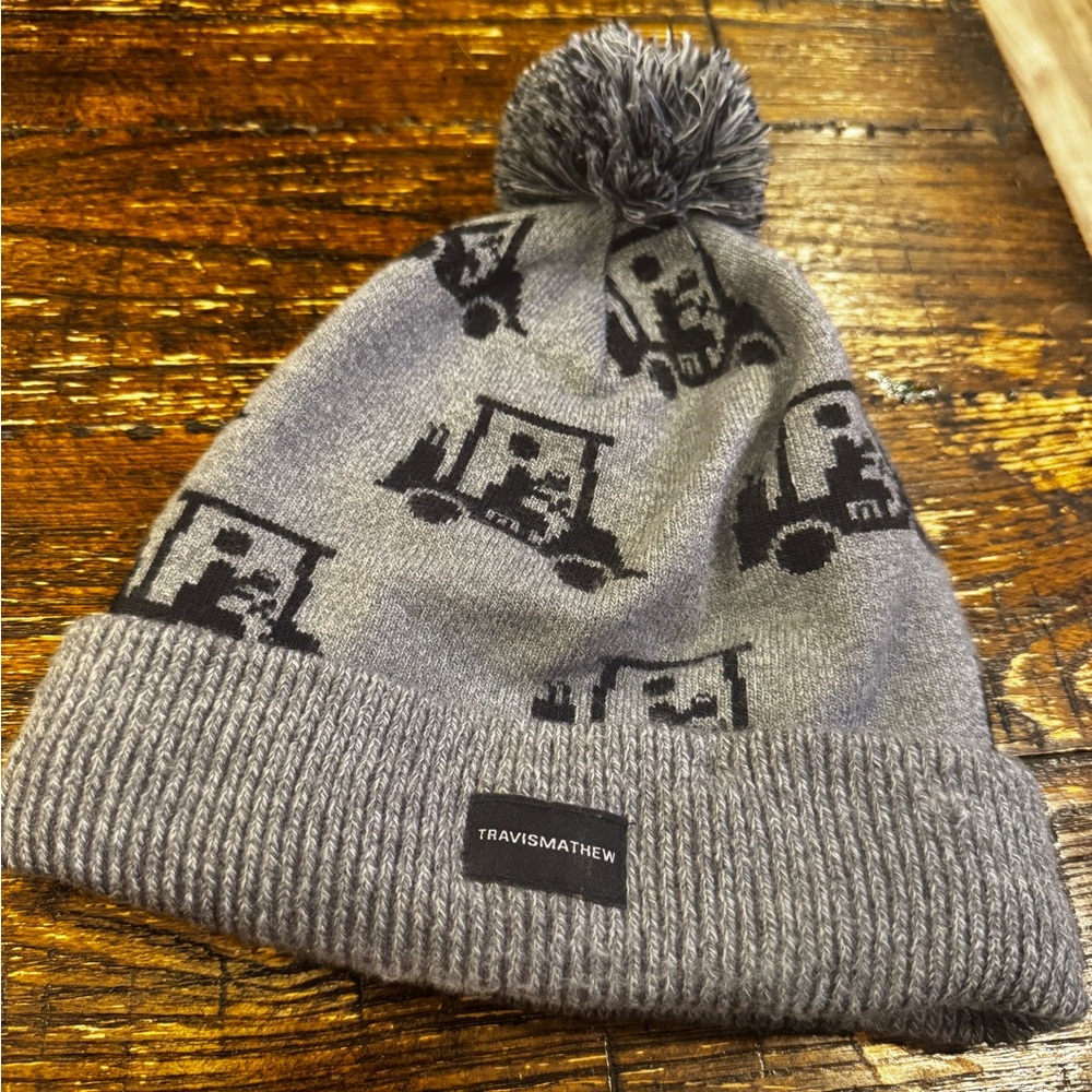 Travis Mathew Gray Beanie with Black Golf Cart Pattern